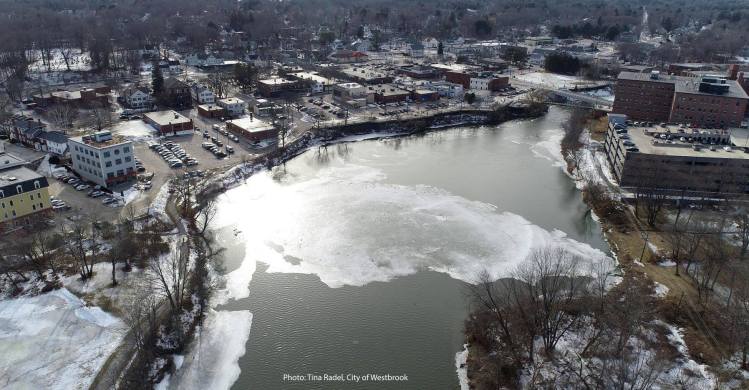 The ice formation on the Presumpscot River in Westbrook, as it appeared Wednesday, can't really be called a disk anymore, as recent warm weather has taken a toll on its shape. 