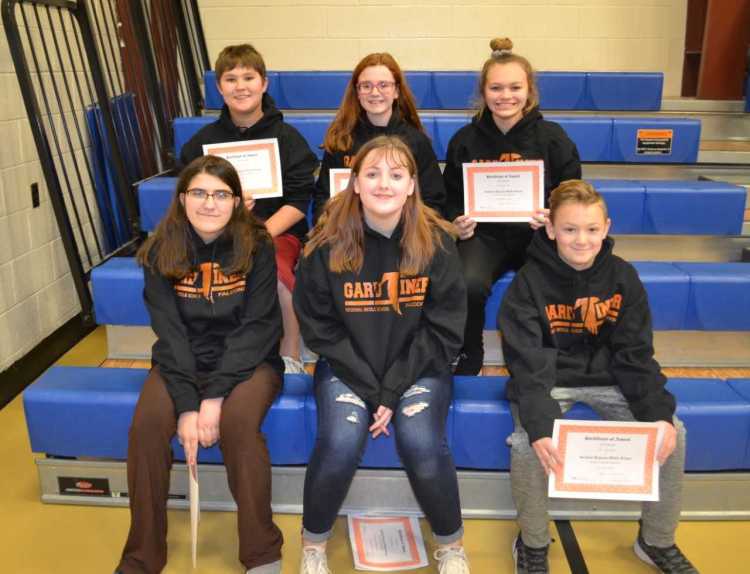 Gardiner Regional Middle School December and January Students of the Month, front from left, are Sabria Vincent, Kayle Henderson and Max Douvielle. Back from left are Connor Fairservice, Madeline Seed and Brookelynn Gero.