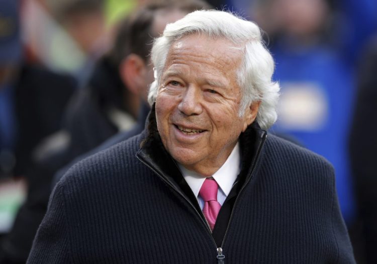 New England Patriots owner Robert Kraft walks on the field before the AFC Championship NFL football game in Kansas City, Mo. on Jan. 20, 2019. The illicit massage parlor sting in Florida that ensnared Kraft is a reminder of how challenging it’s been to crackdown on underground prostitution operations. 