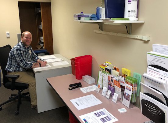 Shane Gallagher, program manager for MaineGeneral Health s Drug Overdose Prevention & Harm Reduction Programs, works in his office Friday at Thayer Center for Health on North Street in Waterville. February 15, 2019
Needles and other items available at MaineGeneral Health s Drug Overdose Prevention & Harm Reduction Programs at Thayer Center for Health on North Street in Waterville.