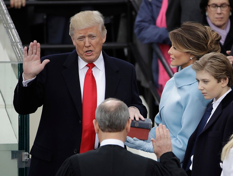 Donald Trump is sworn in as the 45th president of the United States by Chief Justice John Roberts in January 2017. Federal prosecutors have subpoenaed records from the inaugural committee.