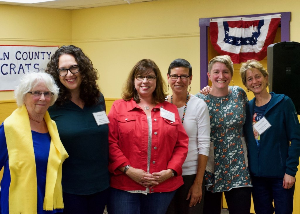 Six women from across New England participated in the "Power of Women in Politics in 2018: Voting, Running, Resisting" panel discussion at the LCDC monthly meeting on Sept. 26. From left are MaryRae Means, Molly Cowan, Kelli Whitlock Burton, Eliza Townsend, Cait Vaughan and Shannon Carr, MD.