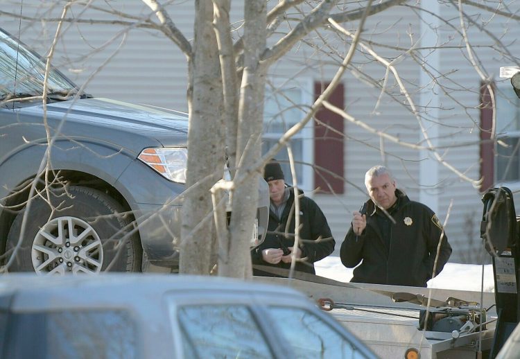 Gardiner Sgt. Todd Pilsbury, left, is seen with then-Police Chief James Toman on March 20, 2019, at a crime scene. Pilsbury has been appointed interim police chief following Toman's retirement. 