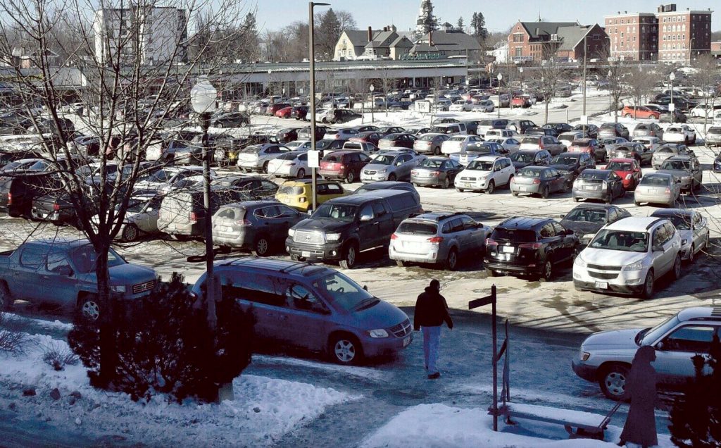 Parking in the Concourse in Waterville as seen on Thursday, January 17, 2019. The City Council voted Tuesday to allow overnight parking in The Concourse when it is not being plowed while banning overnight parking on city streets.