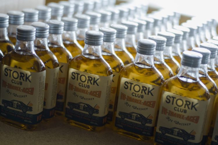 Bottles of a special edition of Stork Club rye whiskey stand in a storage room of the German whiskey maker Spreewood Distillerie in Schlepzig, Germany on Feb. 28, 2019. 