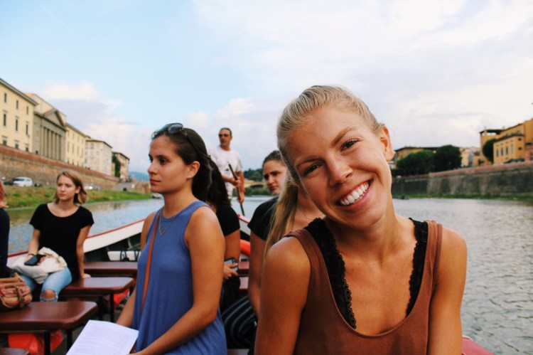 Winthrop graduate Jada Choate rides in a gondola on the Arno River in Florence, Italy, while studying abroad at International Studies Institute Florence during the fall 2018 semester. 