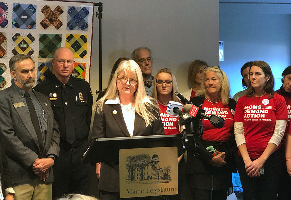 AUGUSTA, ME - MARCH 19:    Sen. Rebecca Millett, D-Cape Elizabeth, addresses supporters of a new red flag bill that she is sponsoring during a press conference at the State House.  (Staff photo by Scott Thistle/Staff Writer)
