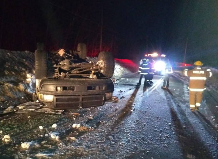 A pickup truck driven by Simone Bailey, 74, of Strong struck ice early Thursday and rolled over on River Road in Avon, State Trooper Jillian Monahan said. 