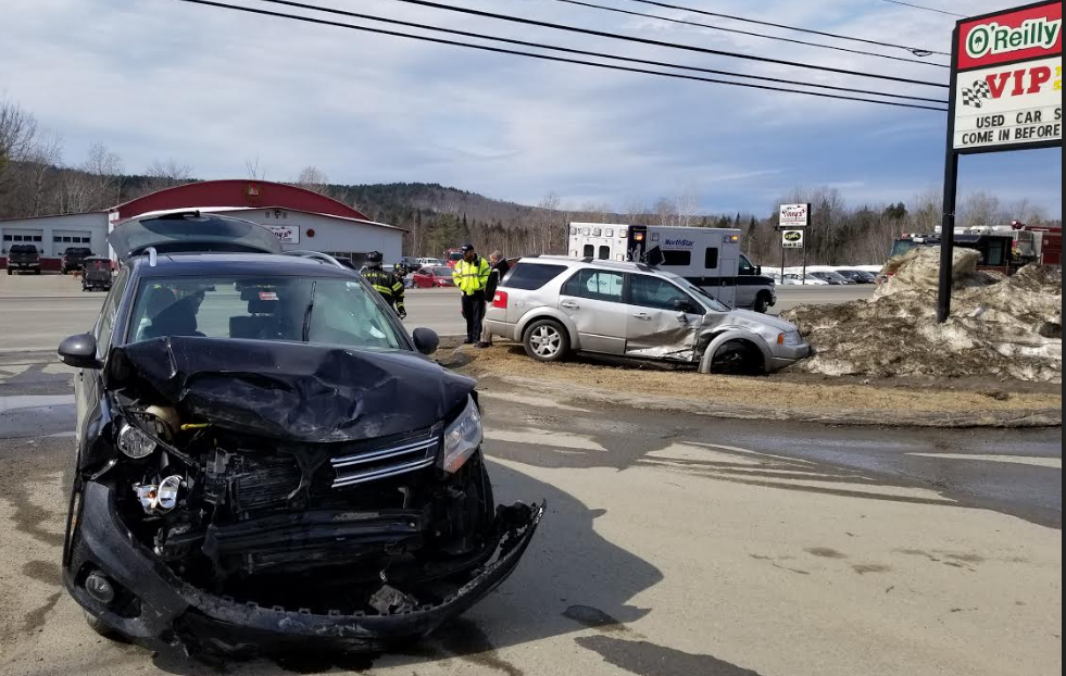 Two people were injured Thursday afternoon when the SUVs they were driving collided on Wilton Road in Farmington. 