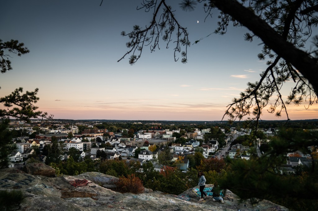 Downtown Manchester, New Hampshire, from Rock Rimmon Park in the fall of 2018. The city is at the center of the fentanyl crisis, with firefighters and paramedics called nearly every day to overdoses. 