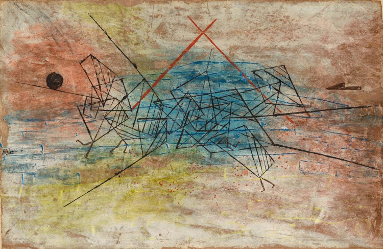 "Gefecht (Battle)," 1930, gouache on cardboard, by Paul Klee, Swiss, 1879–1940. Anonymous gift, Bowdoin College Museum of Art