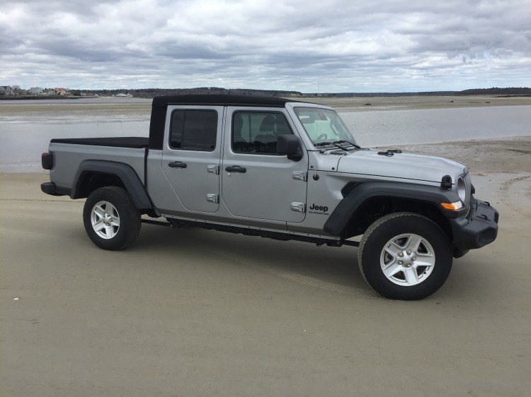 One key to the Gladiator's identity is its chassis. The wheelbase is 19.4 inches longer than the four-door Wrangler's. Photo by Tim Plouff. Location: Ferry Beach, Scarborough.