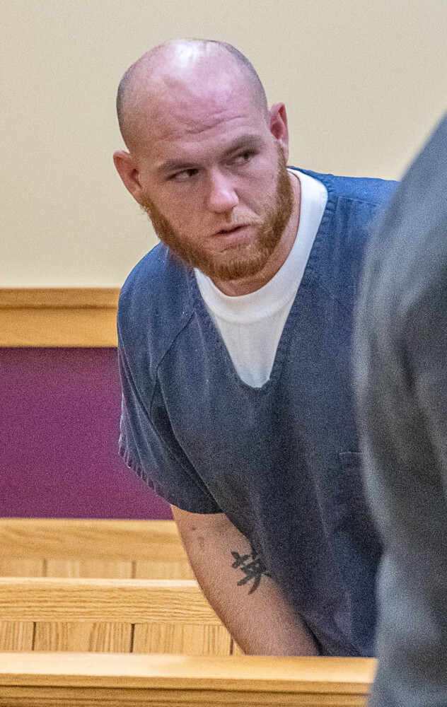 Dalton Farrington, a tow truck driver charged with multiple felonies in connection with serious August crash in Lewiston, appears in District Court in Lewiston on Thursday.