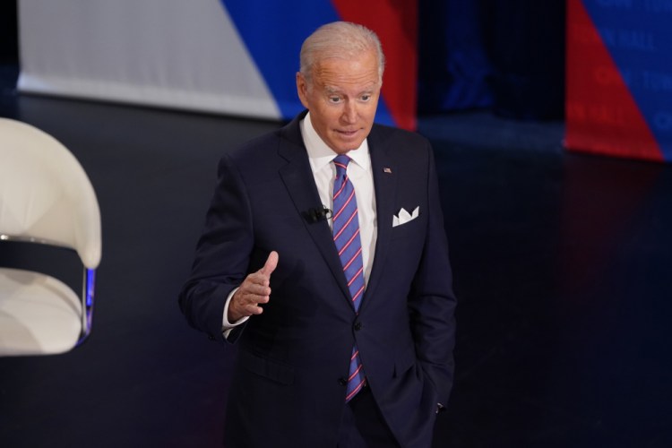 President Joe Biden participates in a CNN town hall at the Baltimore Center Stage Pearlstone Theater, Thursday, Oct. 21, in Baltimore. 
