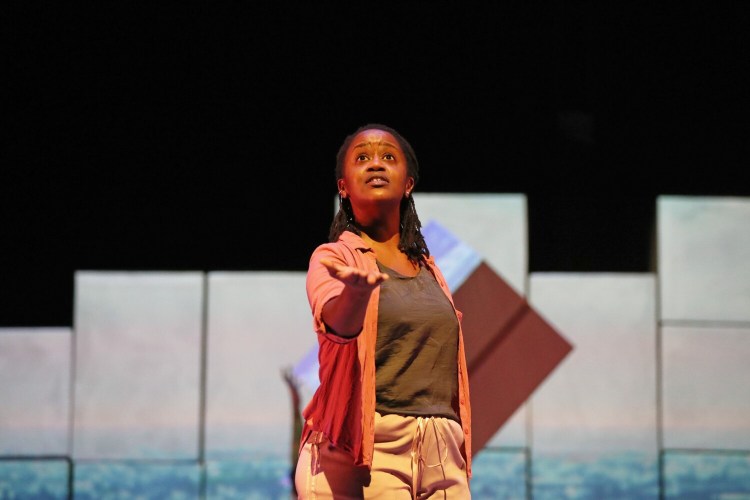 PORTLAND, ME - NOVEMBER 3: Malaika Uwamahoro, a Mainer who is a native of Rwanda, rehearses "Cartography" on Wednesday at the Merrill Auditorium. The play, which will be presented by Portland Ovations on Thursday night, is Uwamahoro's migration story. (Staff photo by Ben McCanna/Staff Photographer)