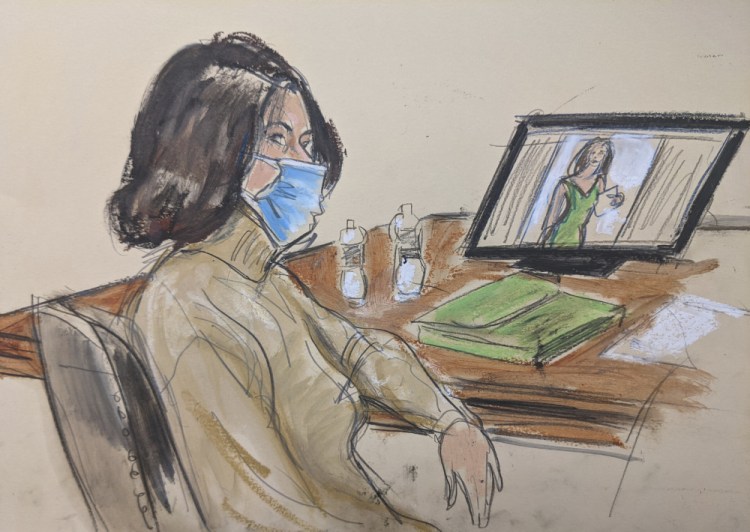 Ghislaine Maxwell is seated at the defense table while watching testimony of witnesses during her trial, Tuesday in New York.