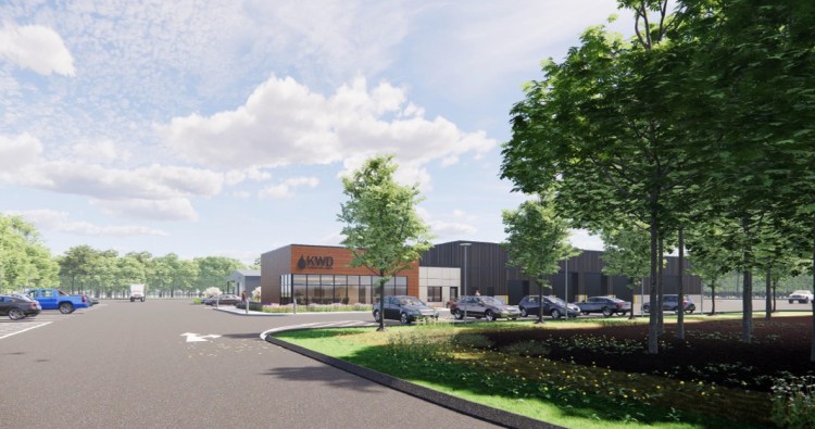An artist's rendering shows the public entrance to a new Kennebec Water District complex. 