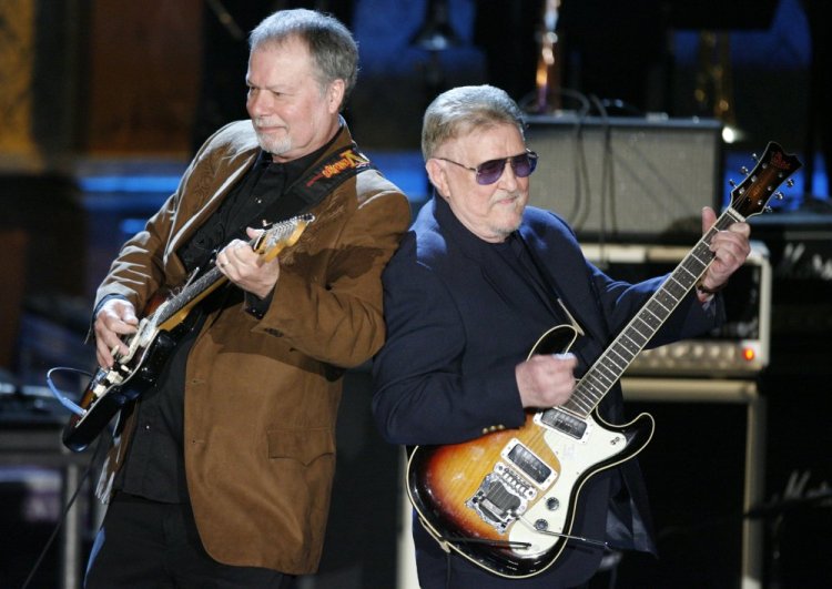 Bob Spalding, left, and Don Wilson of The Ventures perform at the Rock and Roll Hall of Fame Induction Ceremony in New York, March 10, 2008. 