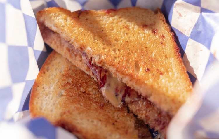 A grilled peanut butter and jelly sandwich from PB&ME, a combo with lasting appeal. 
