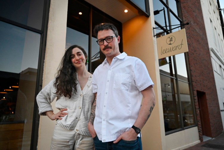 Owners Raquel and Jake Stevens, seen Wednesday outside their restaurant Leeward, which got two nominations for James Beard Foundation Awards: Best New Restaurant and Outstanding Pastry Chef.