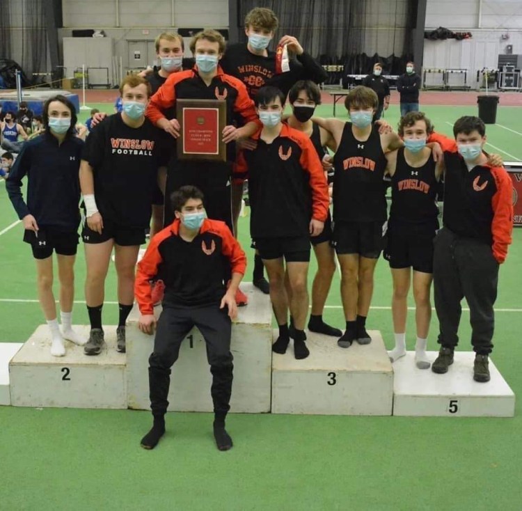 The Winslow boys won the Kennebec Valley Athletic Conference Class B indoor track title Friday at Bowdoin College in Brunswick.
