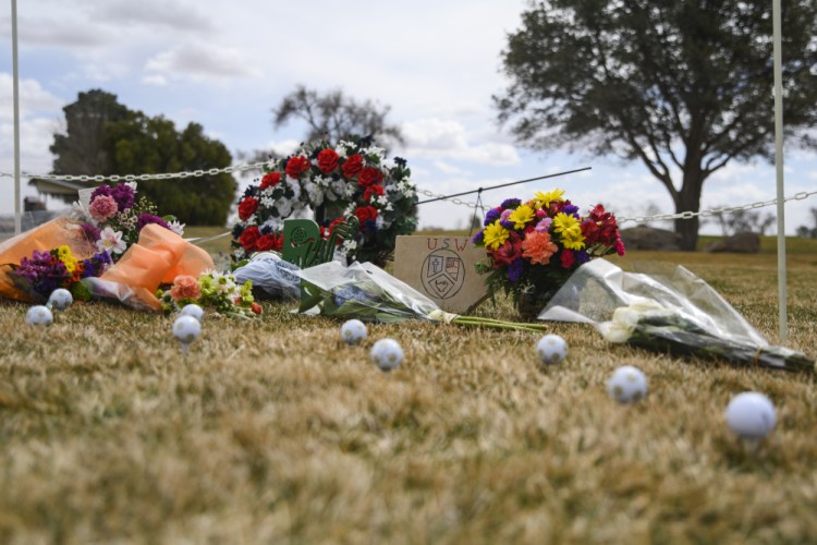 A memorial was erected on Thursday in honor of the members of the University of the Southwest golf teams who died in a car crash, at the Rockwind Community Links in Hobbs, N.M.