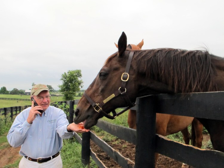 Michael Blowen, founder and president of Old Friends farm, feeds carrots to Zippy Chippy in 2012, near Georgetown, Ky. 