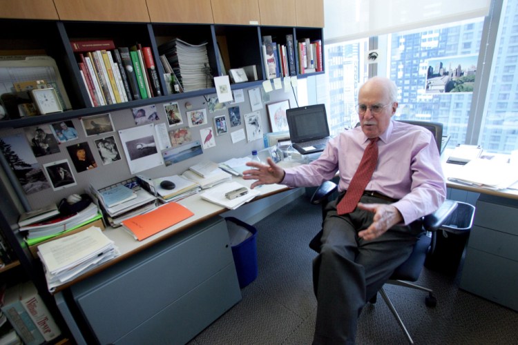 Author Roger Angell during an interview at his office at the New Yorker magazine on April 4, 2006, in New York. 