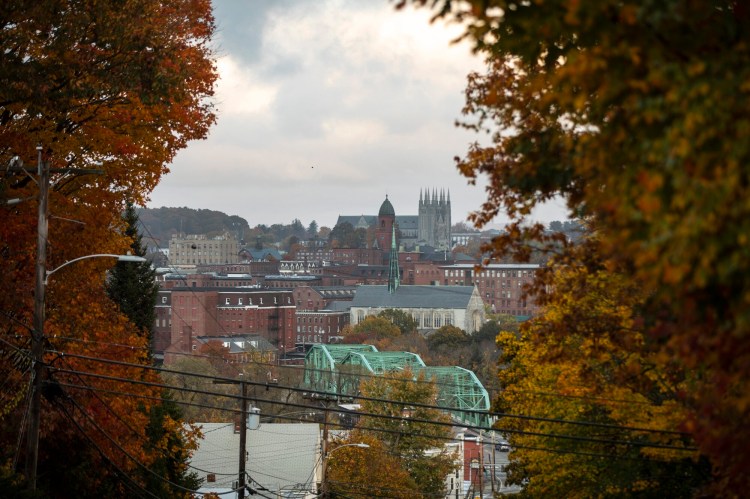 Lewiston, seen here from a hill in Auburn, is a city with divided loyalties as voters prepare to choose a governor.