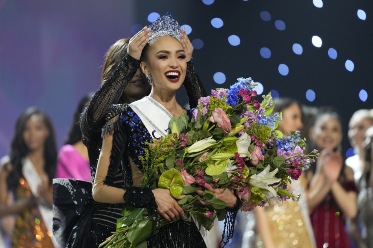 Miss USA R'Bonney Gabriel reacts as she is crowned Miss Universe during the final round of the 71st Miss Universe Beauty Pageant in New Orleans on Saturday.