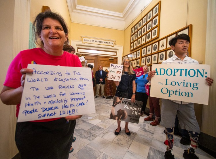 Advocacy groups on both sides of the abortion debate last month at the State House in Augusta. Lawmakers in Augusta passed multiple bills significantly protecting or expanding access to gender-affirming care and abortion during the contentious legislative session that came to a close Thursday.