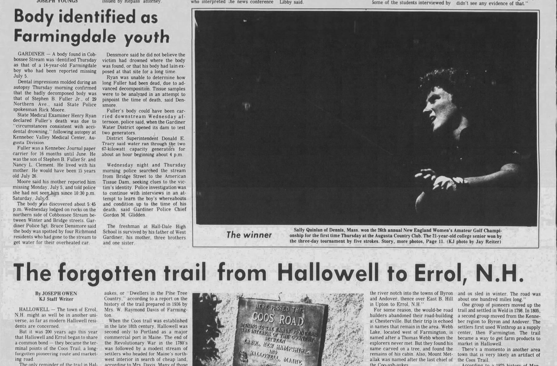 July 16, 1982 Pooper scooper law proposed in Augusta, 21-year-old college senior wins Augusta golf championship, and we take a look at a forgotten trail between Hallowell and Eroll, N.H. photo
