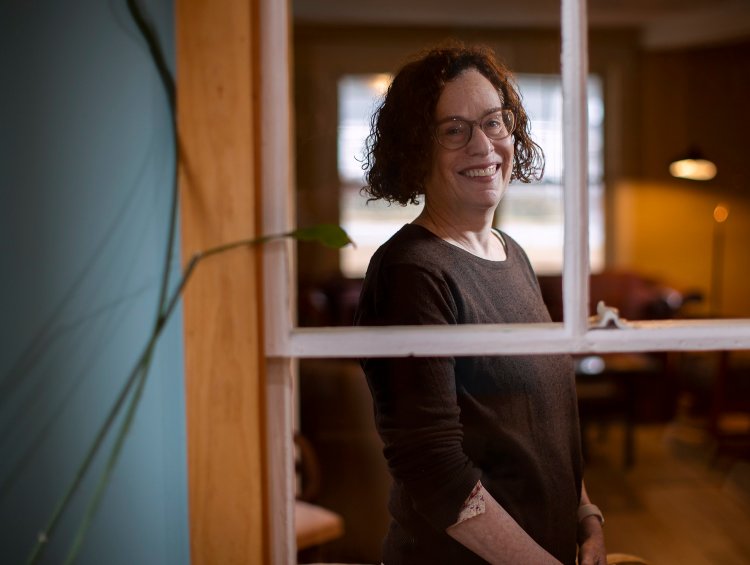 NORTH YARMOUTH, ME - MARCH 15: Author Debra Spark at her home in North Yarmouth. Spark wrote a new fictional novel partially based on the Elan School, a private, coeducational, and residential behavior modification program and therapeutic boarding school in Poland that was shut down in 2011 after reports of abuse dating back to its opening in 1970. (Staff photo by Derek Davis/Staff Photographer)