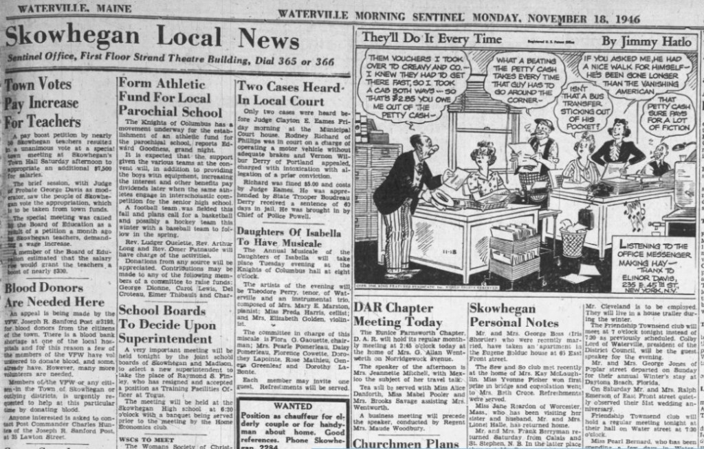 1946 Skowhegan votes to give teachers an extra 7,500