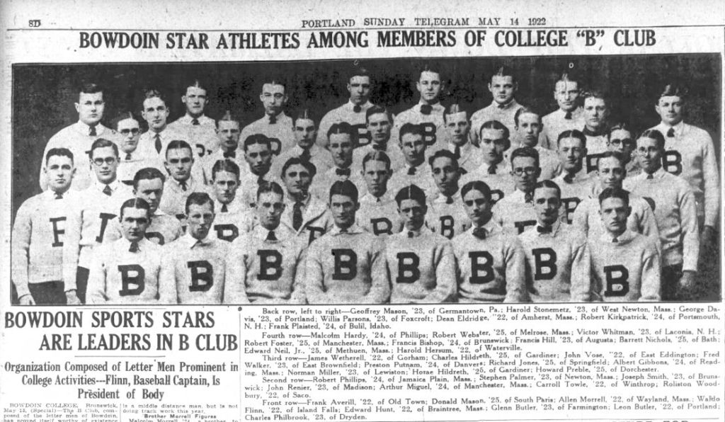 Geoffrey Mason, top left, with fellow Bowdoin College top athletes, as shown in the Portland Sunday Telegram on May 14, 1922.