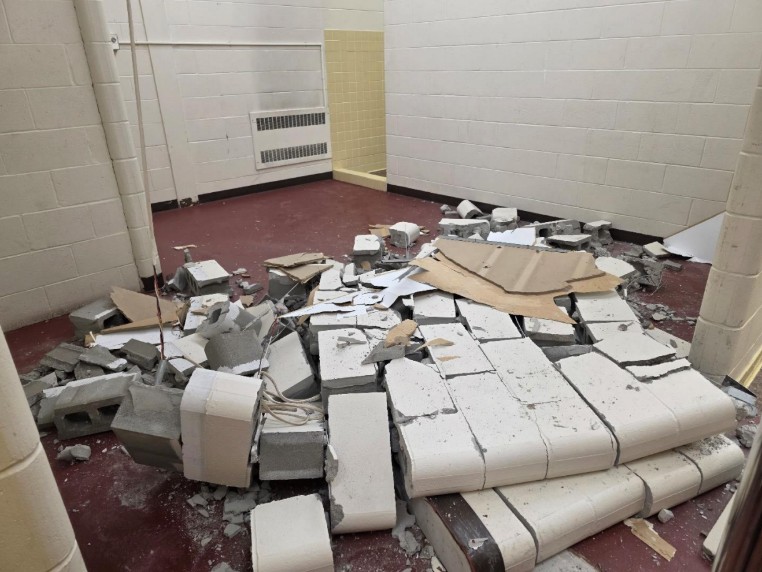 A wall collapsed in an Augusta Civic Center locker room. Monmouth Academy players were inside.